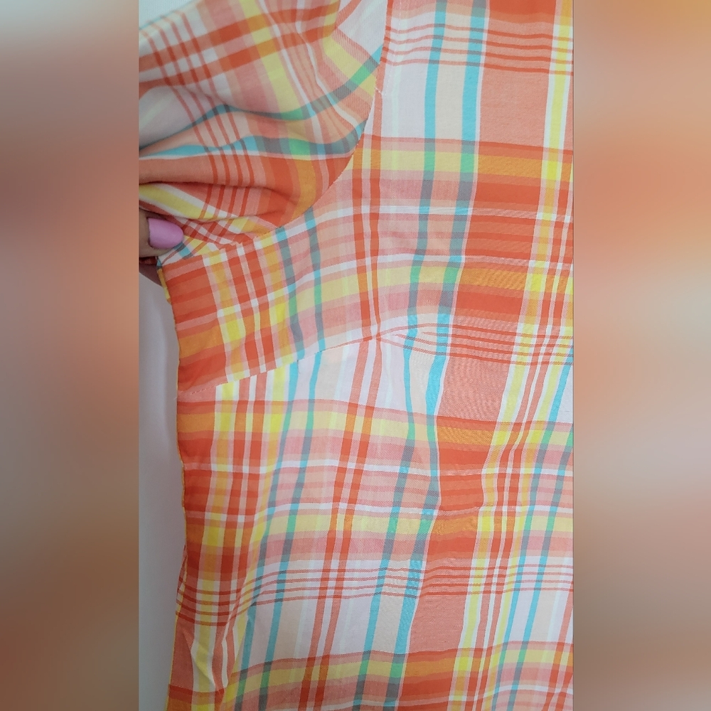 Talbots Orange, Blue & White Button Down Shirt Size Large - Picture 5 of 11